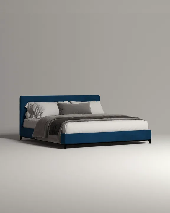 Кровать Лиронда под матрас 180x200 с мягким изголовьем и ящиком для хранения белья. Материал: велюр - Premier 22