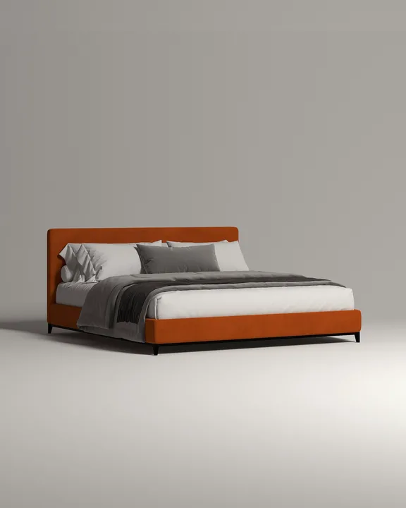 Кровать Лиронда под матрас 180x200 с мягким изголовьем и ящиком для хранения белья. Материал: велюр - Velutto 27