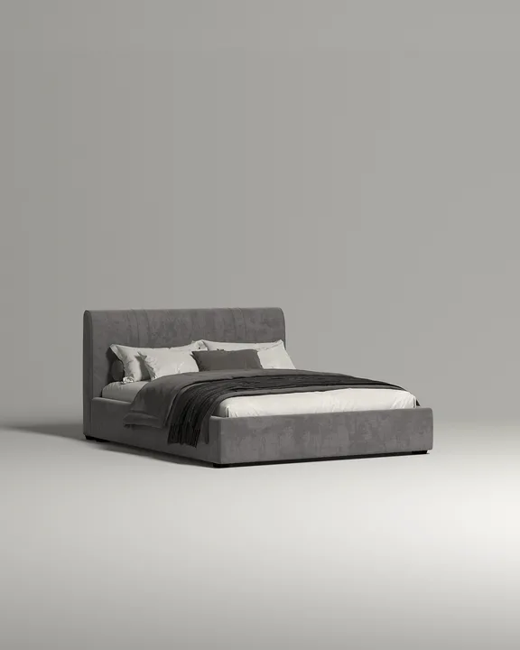 Кровать Оллди под матрас 200x200 с мягким изголовьем и ящиком для хранения белья. Материал: флок - Dania stone A