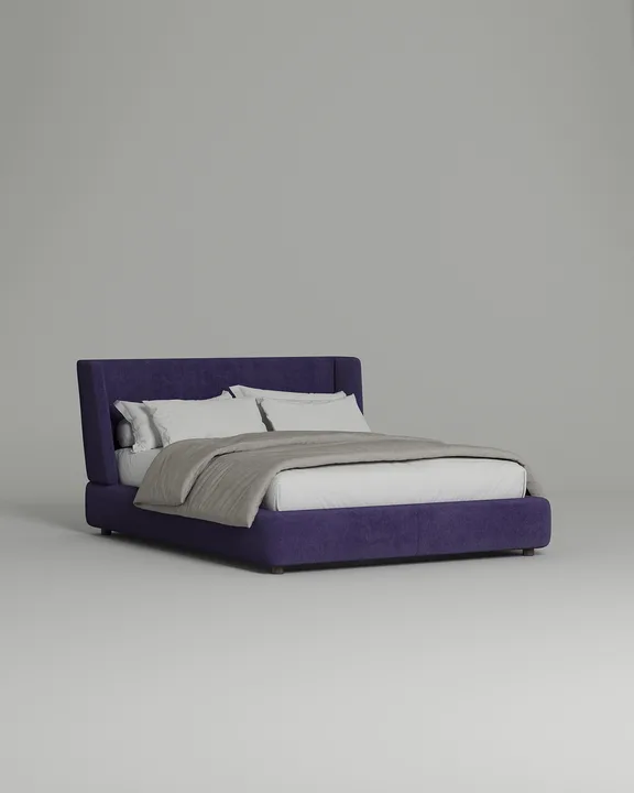 Кровать Лона под матрас 160x200 с мягким изголовьем и ящиком для хранения белья. Материал: микровельвет - Velvet lux 93