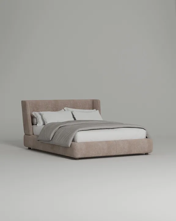 Кровать Лона под матрас 160x200 с мягким изголовьем и ящиком для хранения белья. Материал: флок - Dania cappuchino A