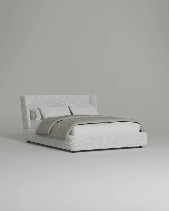 Кровать Лона под матрас 200x200 с мягким изголовьем и ящиком для хранения белья. Материал: искусственный мех - Hush 000