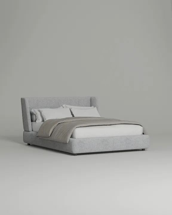 Кровать Лона под матрас 180x200 с мягким изголовьем и ящиком для хранения белья. Материал: рогожка - Romeo 13