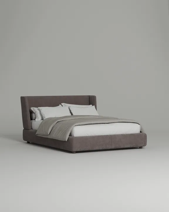 Кровать Лона под матрас 180x200 с мягким изголовьем и ящиком для хранения белья. Материал: искусственная замша - Elixir 980