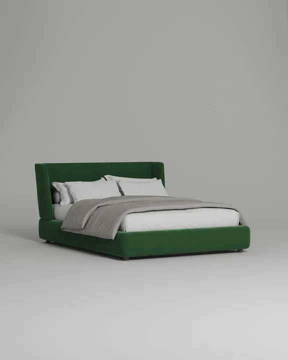 Кровать Лона под матрас 200x200 с мягким изголовьем и ящиком для хранения белья. Материал: велюр - Novus 659