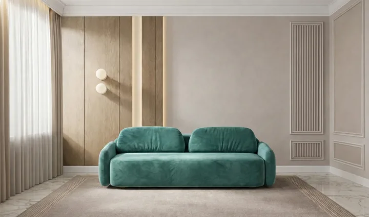 Стильный прямой диван Маларэн. Материал: Велюр. Цвет: Зеленый