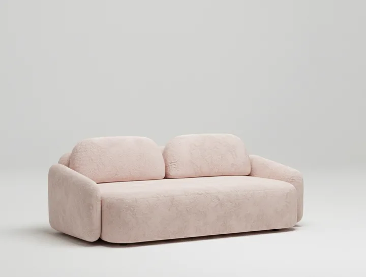 Стильный прямой диван Маларэн. Материал: Искусственный мех. Цвет: Розовый