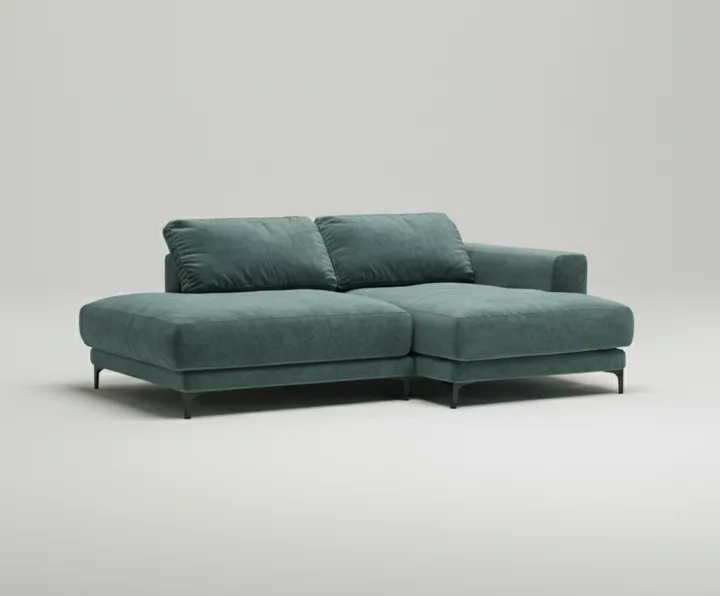 Стильный угловой диван Индастриал Мини. Материал: Велюр. Цвет: Зеленый