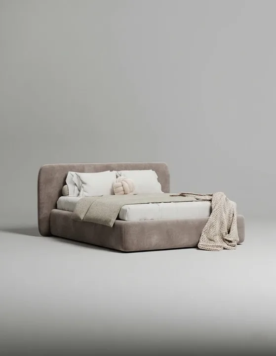 Кровать Эндре под матрас 180x200 с мягким изголовьем и ящиком для хранения белья. Материал: искусственная замша - Oxford 920