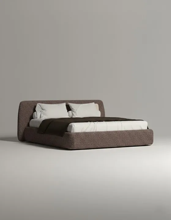 Кровать Эндре под матрас 160x200 с мягким изголовьем и ящиком для хранения белья. Материал: букле - Coco 238