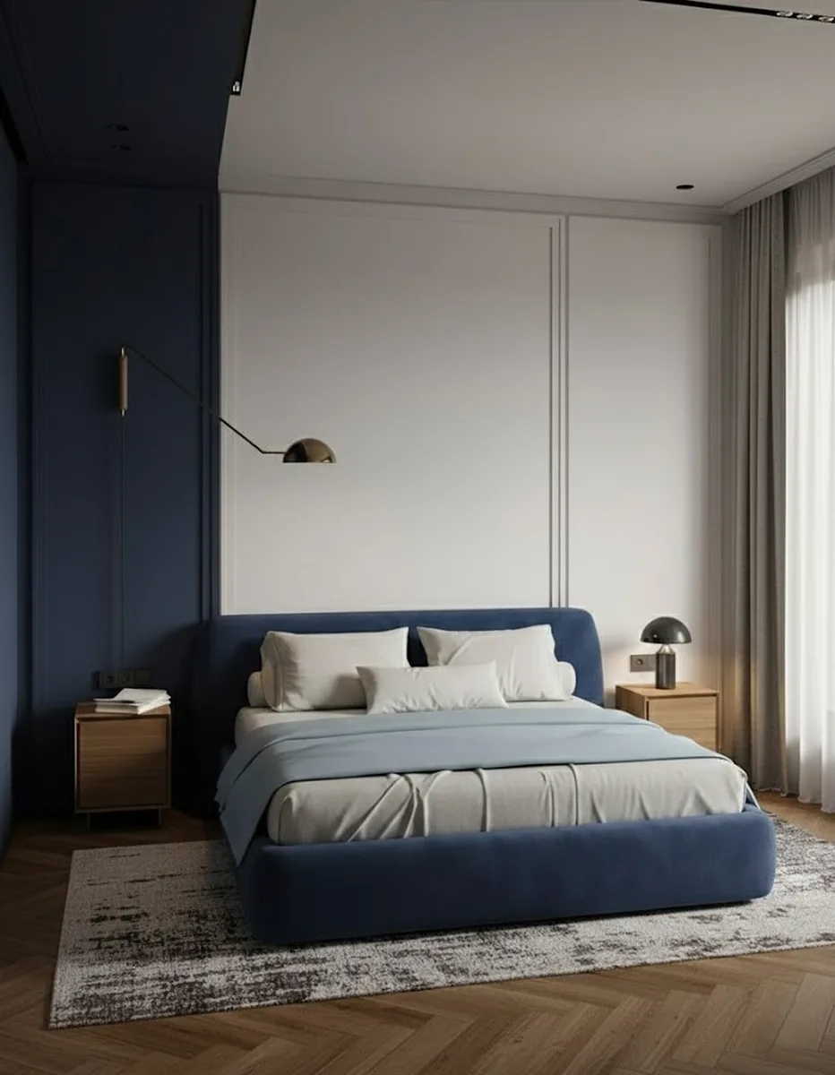Двуспальная кровать Эндре 160x200 с мягким изголовьем (синий велюр) Кровать двуспальная Эндре с мягким изголовьем (синий велюр)