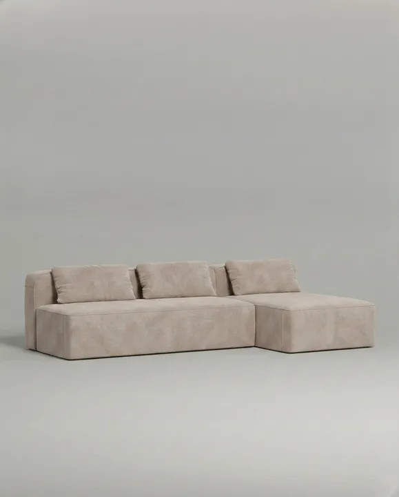 Стильный угловой диван Ламас. Материал: Искусственная замша. Цвет: Бежевый