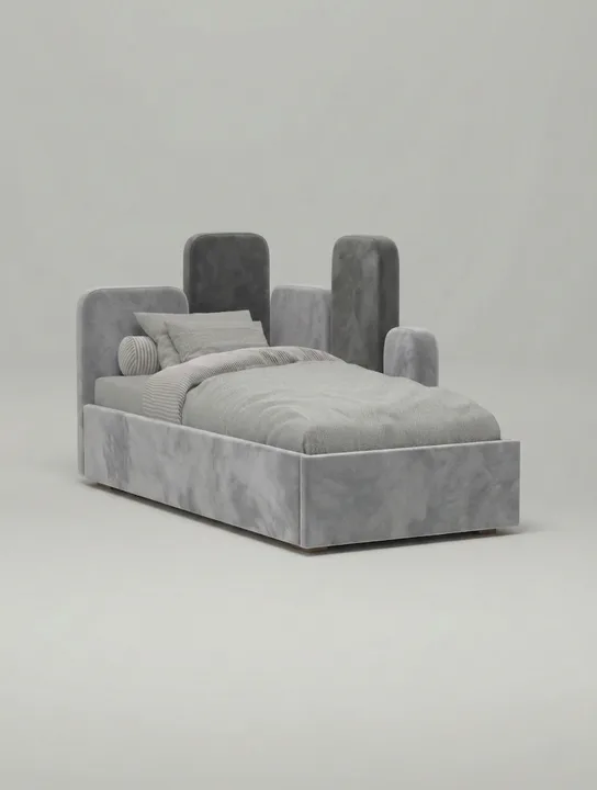 Кровать Сапид под матрас 80x190 с мягким изголовьем и ящиком для хранения белья. Материал: велюр - Velutto 51