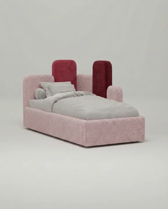 Кровать Сапид под матрас 80x190 с мягким изголовьем и ящиком для хранения белья. Материал: Hush 030 (искусственный мех) Кровать Сапид под матрас 80x190 с мягким изголовьем и ящиком для хранения белья. Материал: искусственный мех - Hush 030