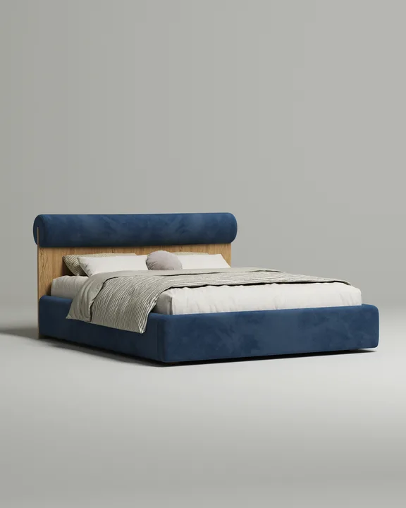 Кровать Солга под матрас 200x200 с мягким изголовьем и ящиком для хранения белья. Материал: велюр - Novus 789