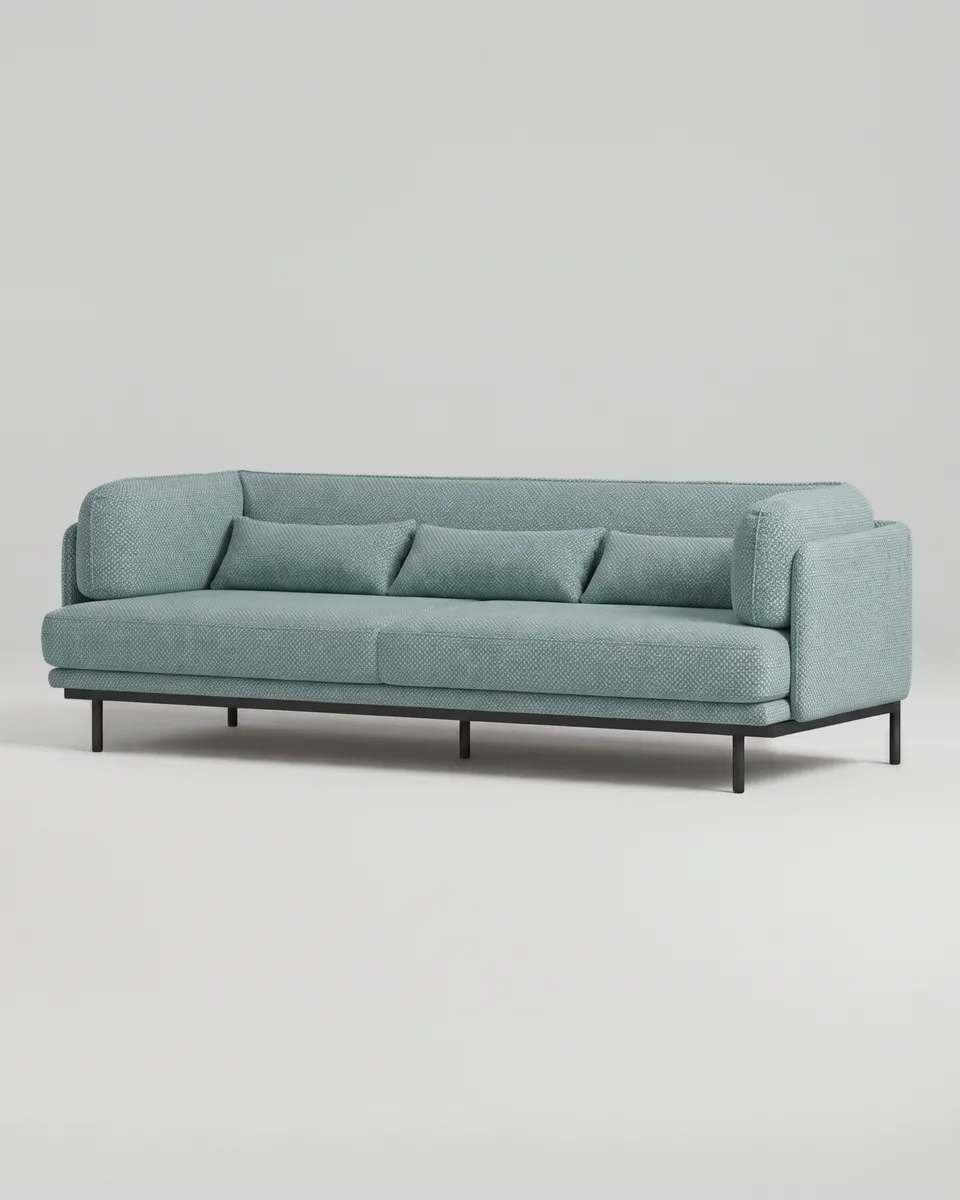 Диван прямой Кеми с подлокотниками и подушками. Материал: рогожка - CELINE mint