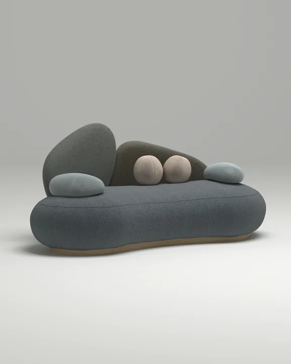 Стильный прямой диван Промто. Материал: Букле. Цвет: Серый