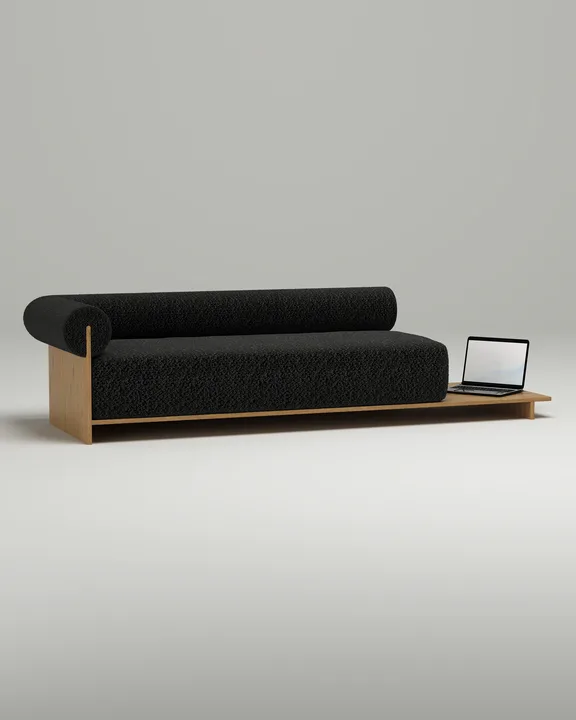 Стильный прямой диван Солга. Материал: Букле. Цвет: Черный Стильный прямой диван Солга. Материал: Букле. Цвет: Черный