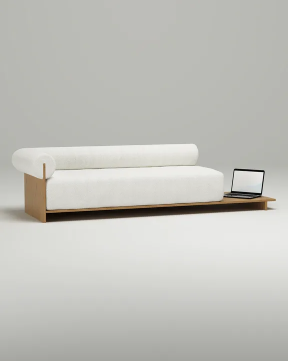 Стильный прямой диван Солга. Материал: Букле. Цвет: Белый