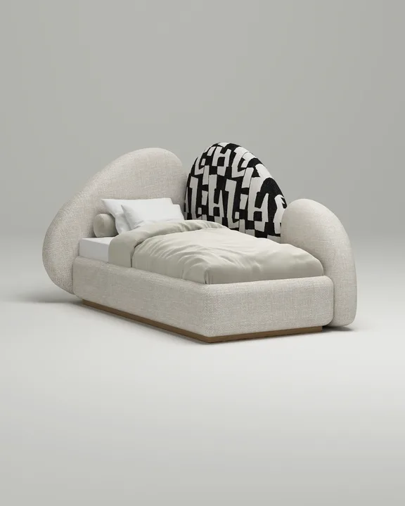 Кровать Промто джуниор под матрас 90x200 с мягким изголовьем и ящиком для хранения белья. Материал: рогожка - Монохром 06