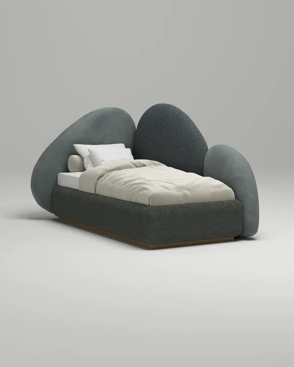 Кровать Промто джуниор под матрас 120x200 с мягким изголовьем и ящиком для хранения белья. Материал: искусственная замша - Bentli 08