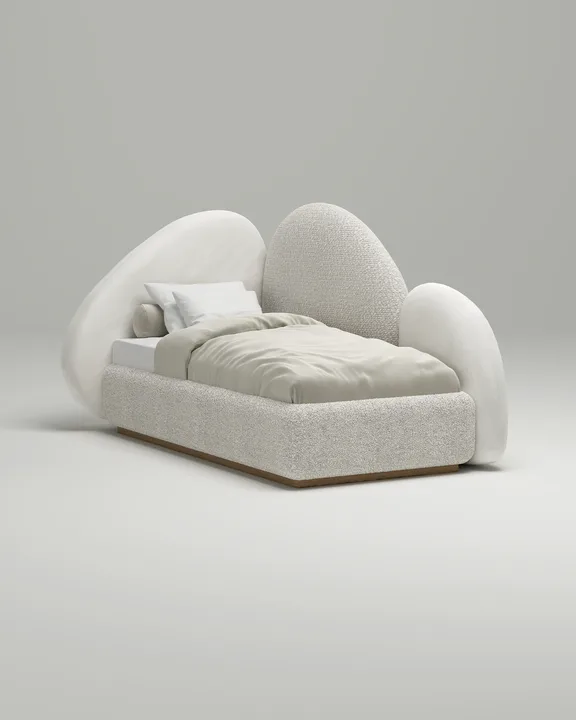 Кровать Промто джуниор под матрас 90x200 с мягким изголовьем и ящиком для хранения белья. Материал: велюр - Teddy 001