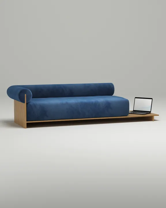 Стильный прямой диван Солга. Материал: Велюр. Цвет: Синий