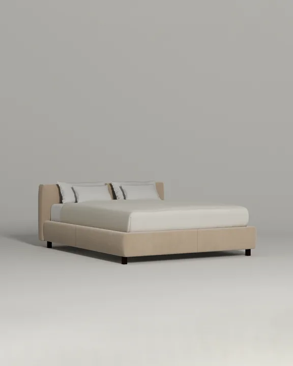 Кровать Меринга под матрас 160x200 с мягким изголовьем и ящиком для хранения белья. Материал: велюр - Velutto 04