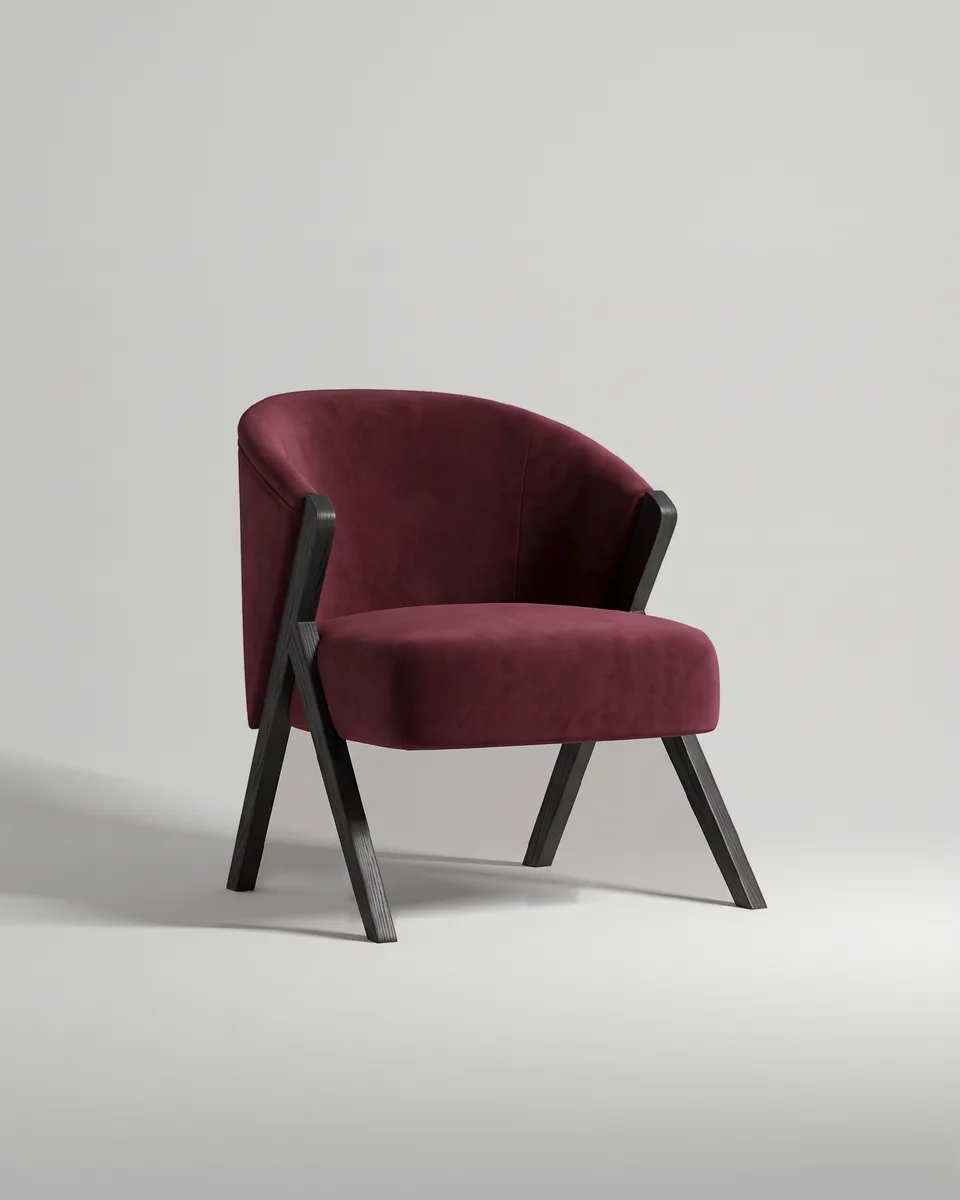 Кресло Альдо с деревянным основанием без подлокотников (велюр цвета бордо)
