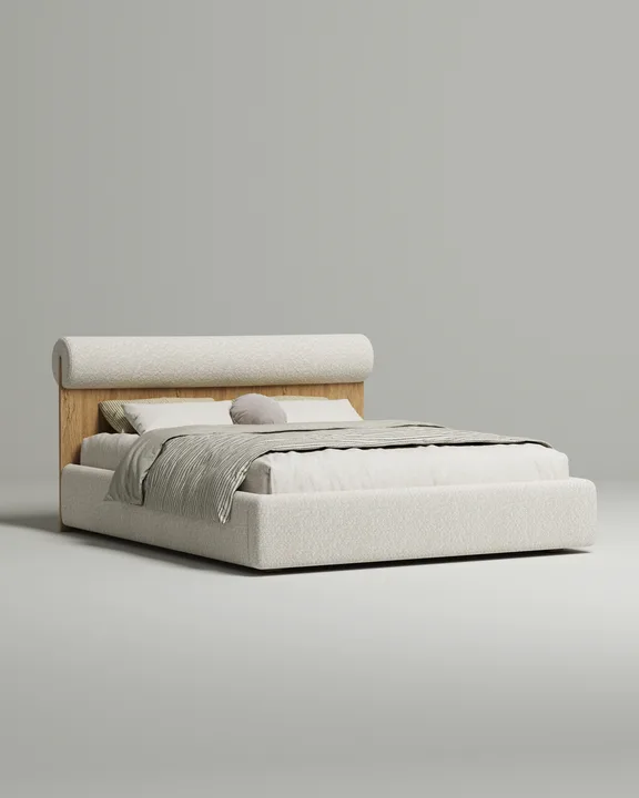 Кровать Солга под матрас 180x200 с мягким изголовьем и ящиком для хранения белья. Материал: Coco 000 (букле) Кровать Солга под матрас 180x200 с мягким изголовьем и ящиком для хранения белья. Материал: букле - Coco 000