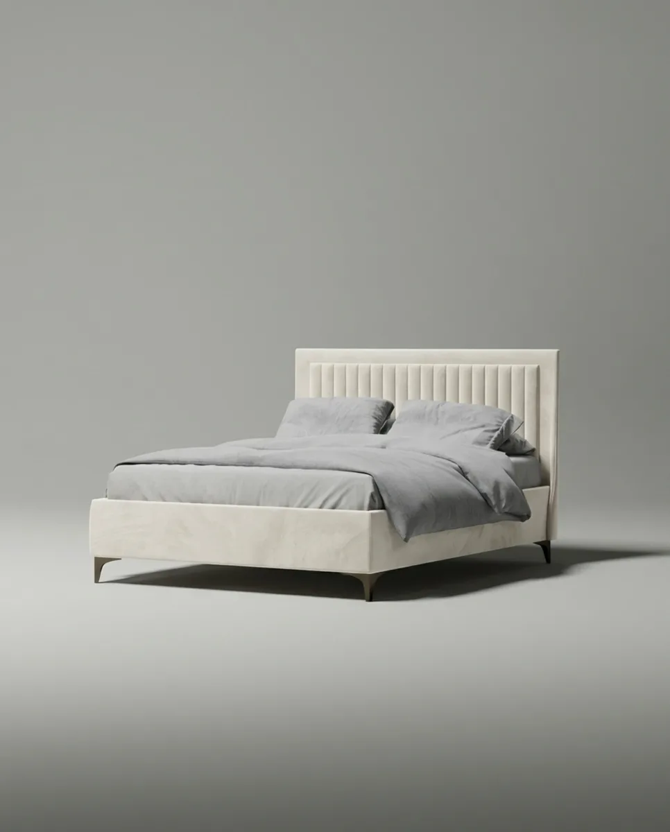 Двуспальная кровать Дайри 200x200 с мягким изголовьем (белый велюр) Кровать двуспальная Дайри с мягким изголовьем (белый велюр)