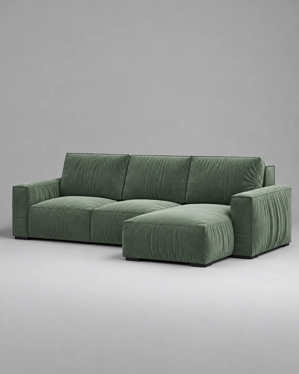Диван угловой Борген с подлокотниками и подушками. Материал: велюр - Velutto 70