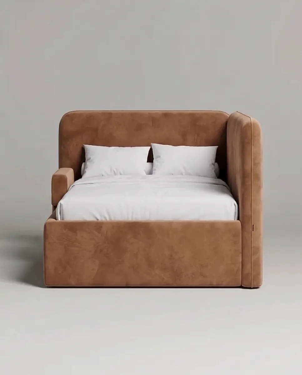 Комфортная односпальная кровать Тармо. Материал: велюр. Цвет: коричневый