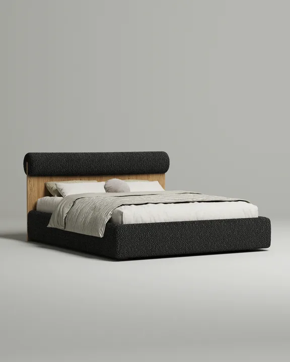 Кровать Солга под матрас 160x200 с мягким изголовьем и ящиком для хранения белья. Материал: букле - Noble 229