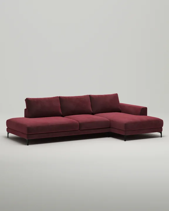 Стильный угловой диван Индастриал. Материал: Велюр. Цвет: Бордо