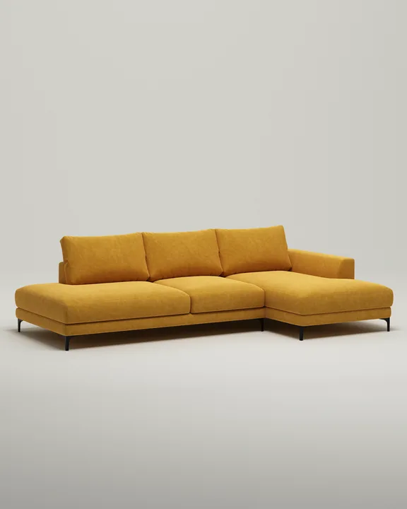 Стильный угловой диван Индастриал. Материал: Искусственная замша. Цвет: Горчичный