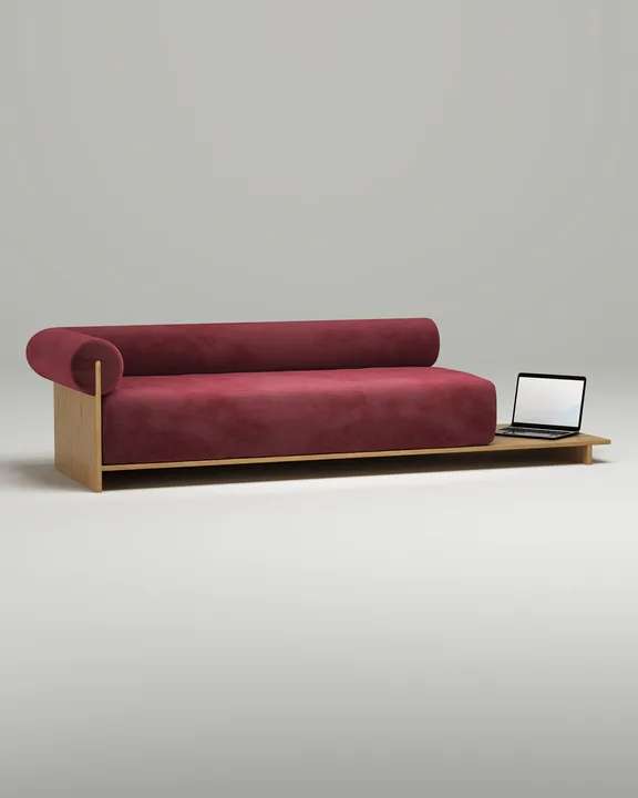 Стильный прямой диван Солга. Материал: Велюр. Цвет: Бордо
