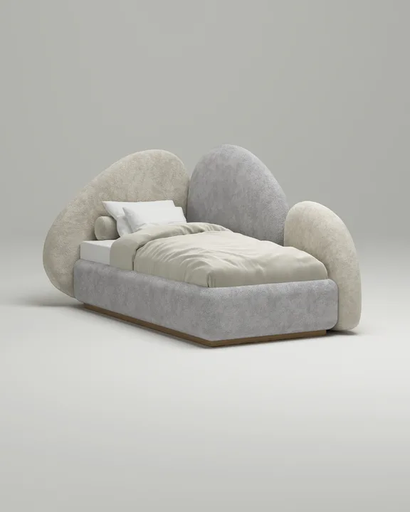 Кровать Промто джуниор под матрас 90x200 с мягким изголовьем и ящиком для хранения белья. Материал: велюр - Nebby 216