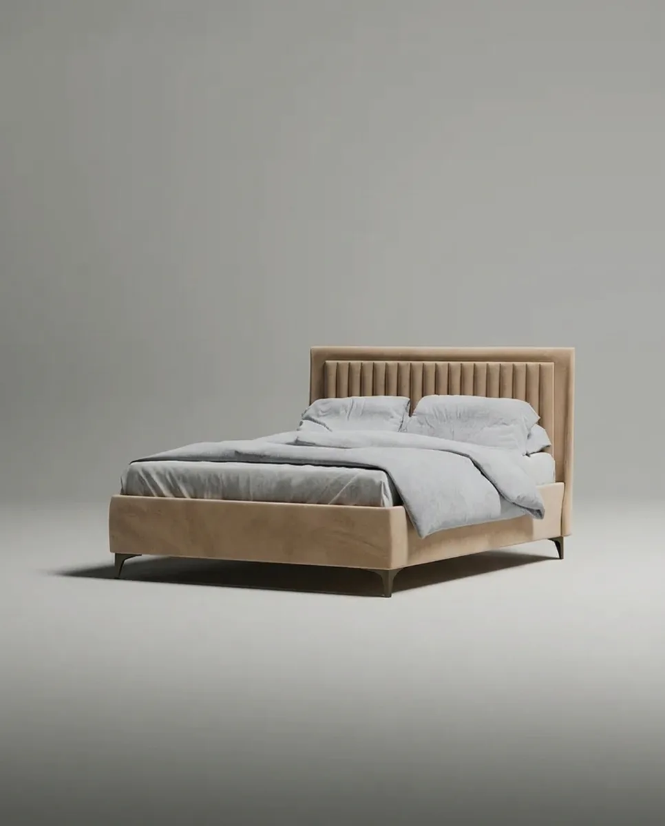 Двуспальная кровать Дайри 180x200 с мягким изголовьем (бежевый велюр) Кровать двуспальная Дайри с мягким изголовьем (бежевый велюр)