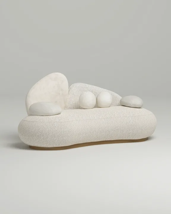 Стильный прямой диван Промто. Материал: Букле. Цвет: Белый