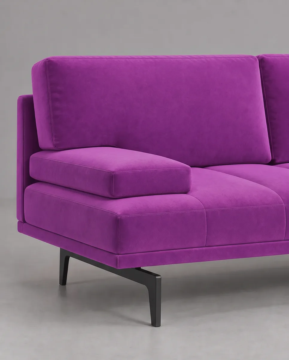 Стильный прямой диван Висби. Материал: велюр. Цвет: фиолетовый.