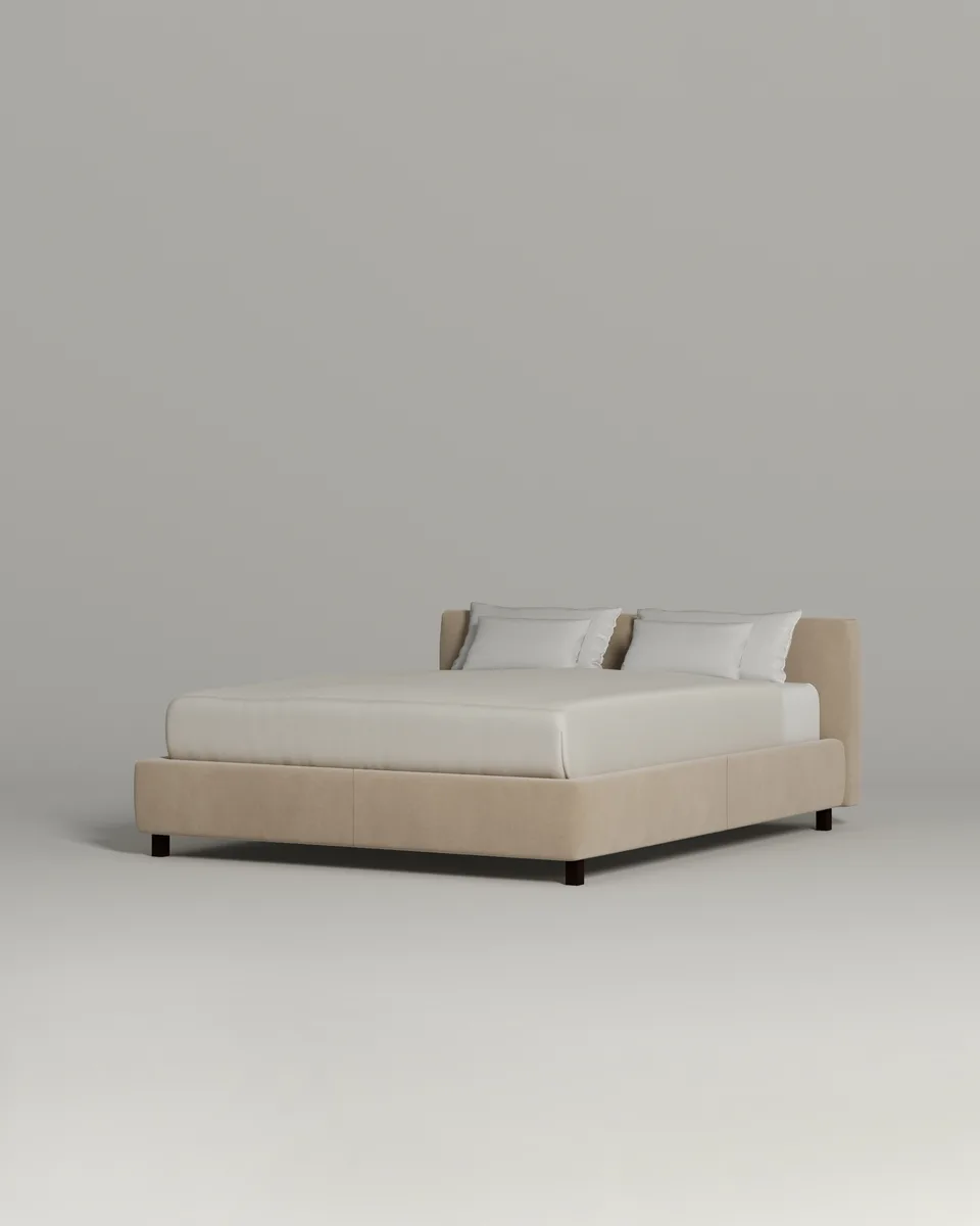 Двуспальная кровать Меринга 160x200 с мягким изголовьем (бежевый велюр) Кровать двуспальная Меринга с мягким изголовьем (бежевый велюр)